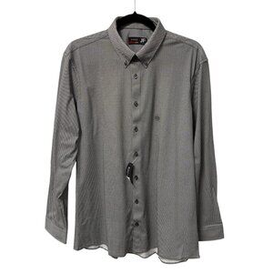 J FERRAR DRESS SHIRT BLACK WHITE NEUTRAL MICRO PRINT MENS L OFFICE BUSINESS NEW